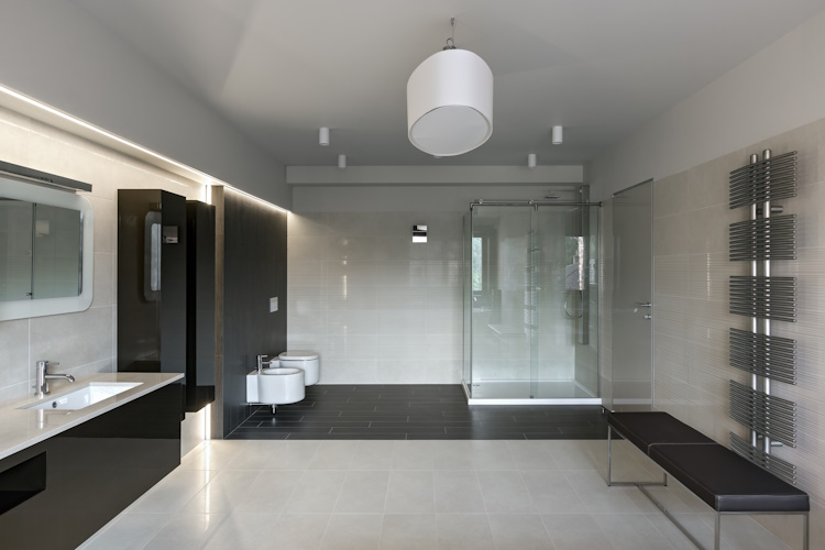 Interior of modern luxury bathroom in minimalistic style