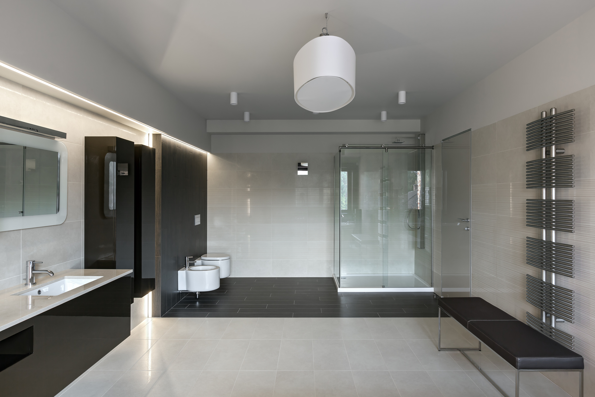 Interior of modern luxury bathroom in minimalistic style